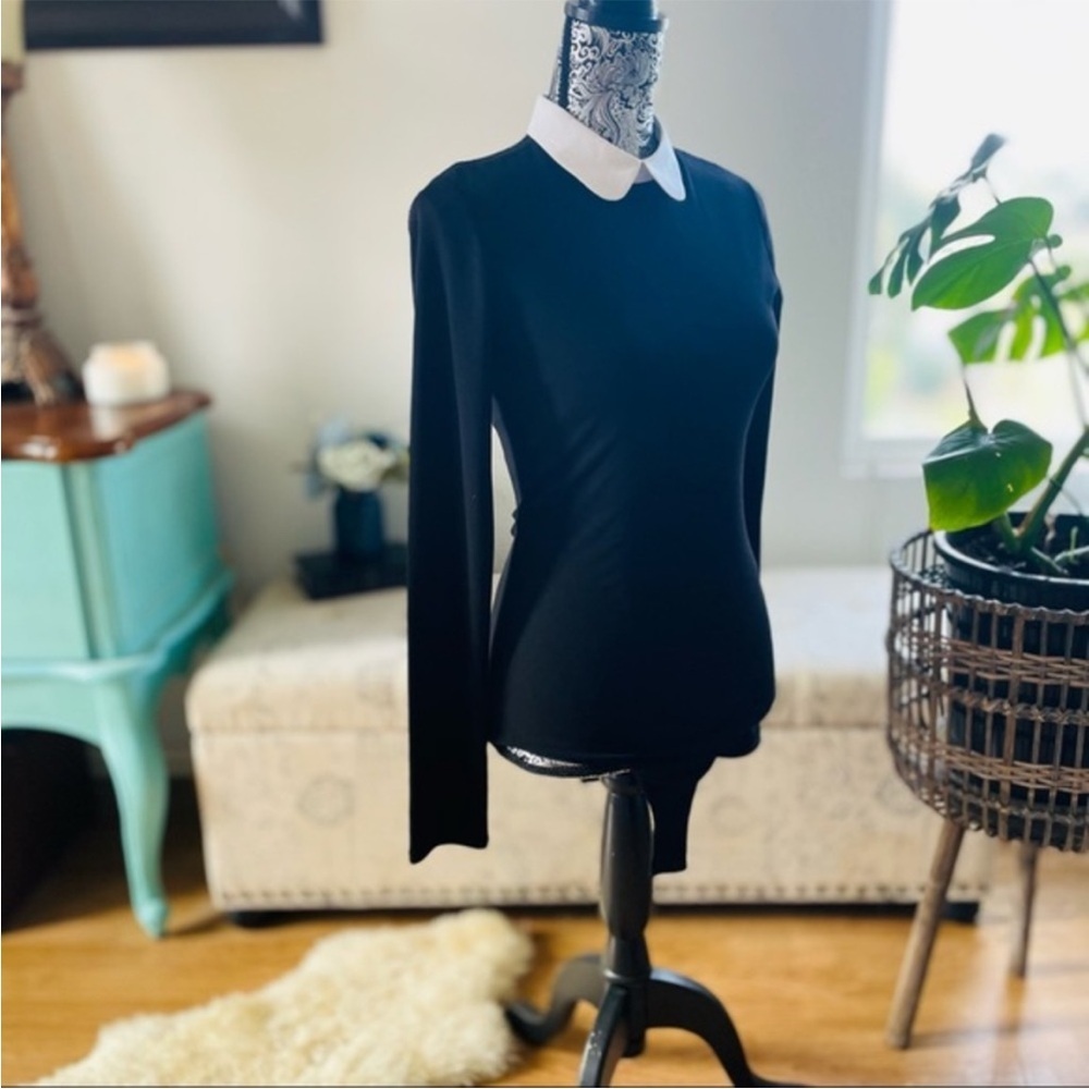 Alice + Olivia Black Sascha Peter Pan Collared Long Sleeve Bodysuit Size S - Picture 3 of 6